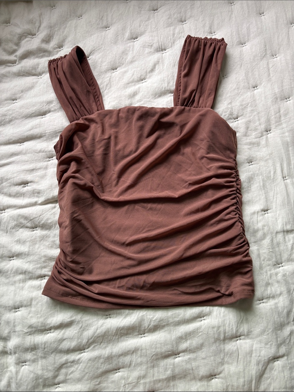 ReoRia Brown Ruched Square-Neck Tank